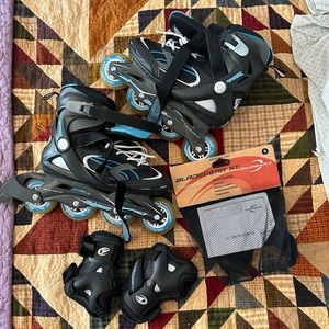 Women’s rollerblades size 8 with wrist guards size small